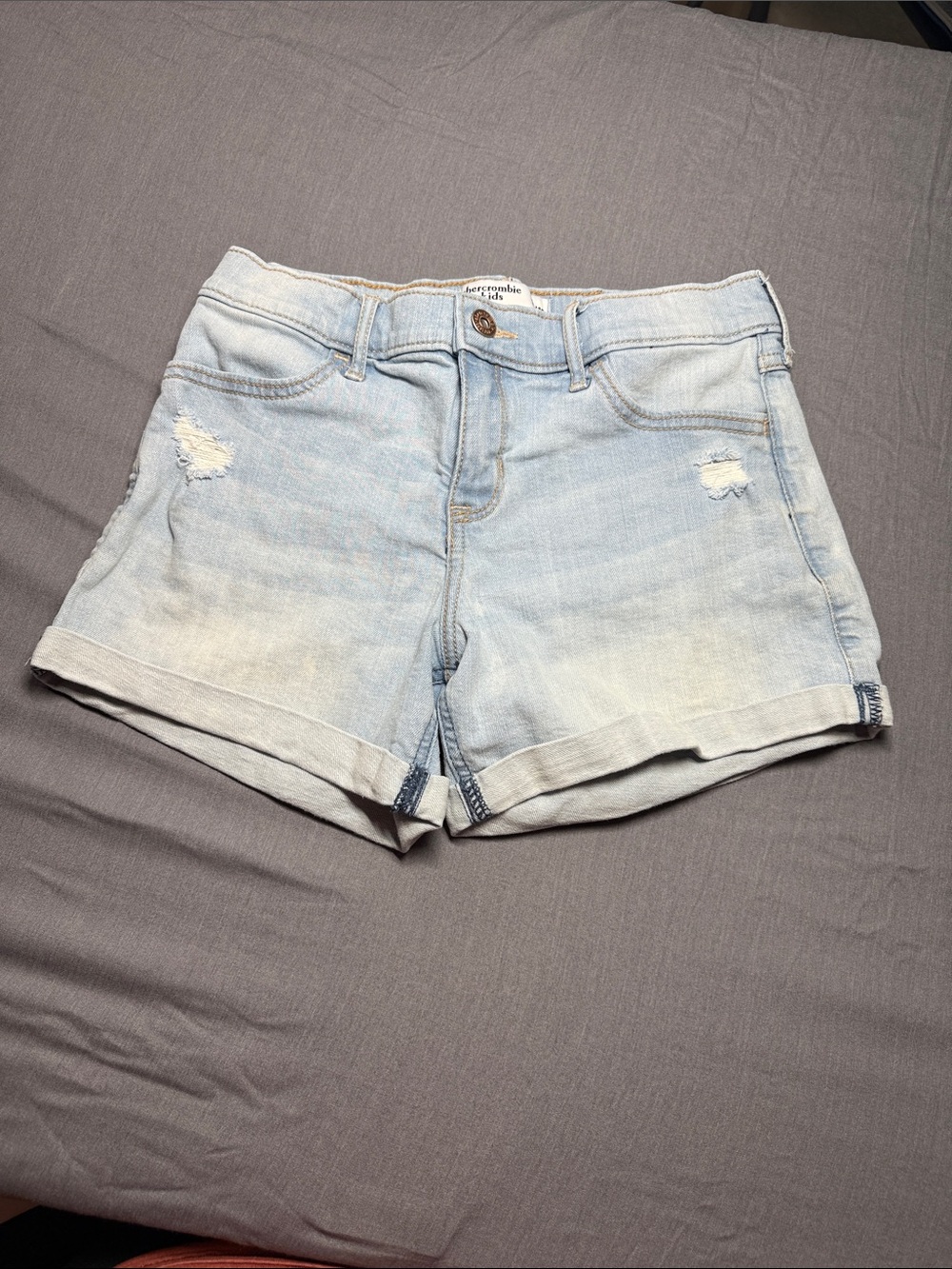 Abercrombie Kids Light Wash Distressed Denim Shorts